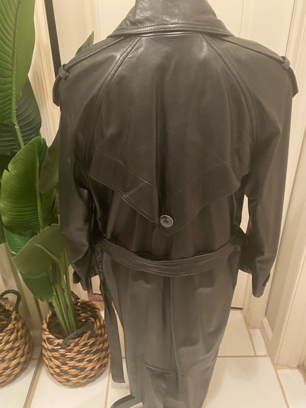 Classic Black Leather Trench Coat - Women - Picture 6 of 10
